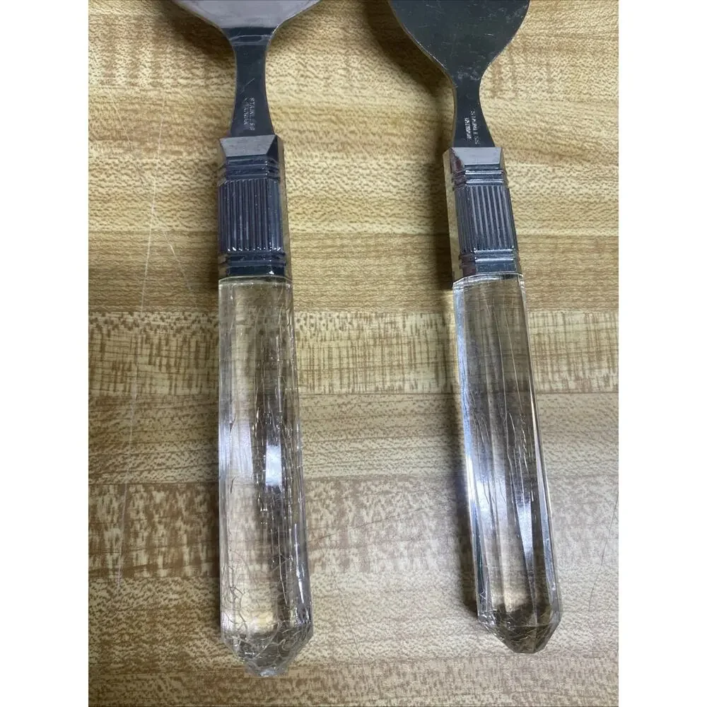 Vintage MCM Fork And Pie Server Lucite Acrylic Flatware Stainless Steel Taiwan